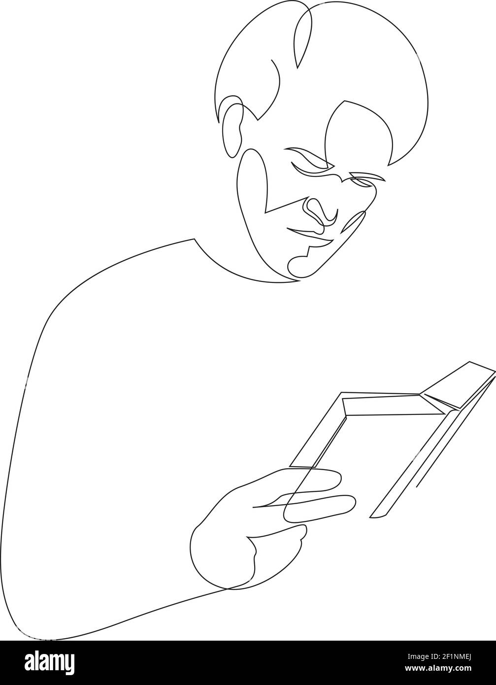 Ein Mann mit einem Buch in den Händen, ein Student oder ein Geschäftsmann. Eine Linie zeichnen. Vektorobjekt von Hand auf weißem Hintergrund Stock Vektor