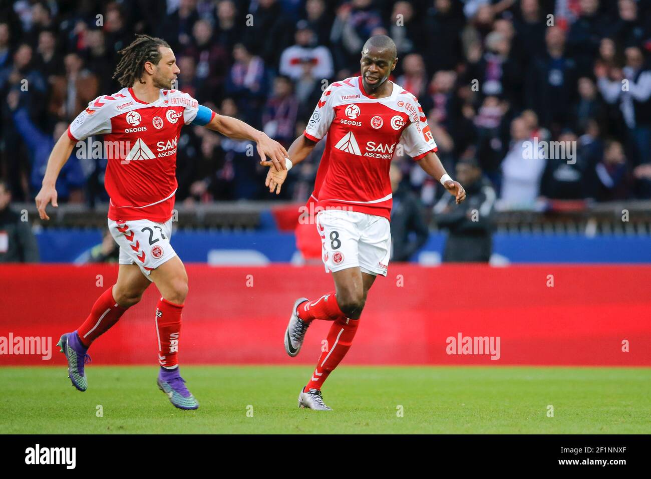 Prinz Oniangue (Stade de Reims) erzielte ein Tor während der französischen Meisterschaft Ligue 1 Fußballspiel zwischen Paris Saint Germain und Stade Reims am 20. Februar 2016 im Parc des Princes Stadion in Paris, Frankreich - Foto Stephane Allaman / DPPI Stockfoto