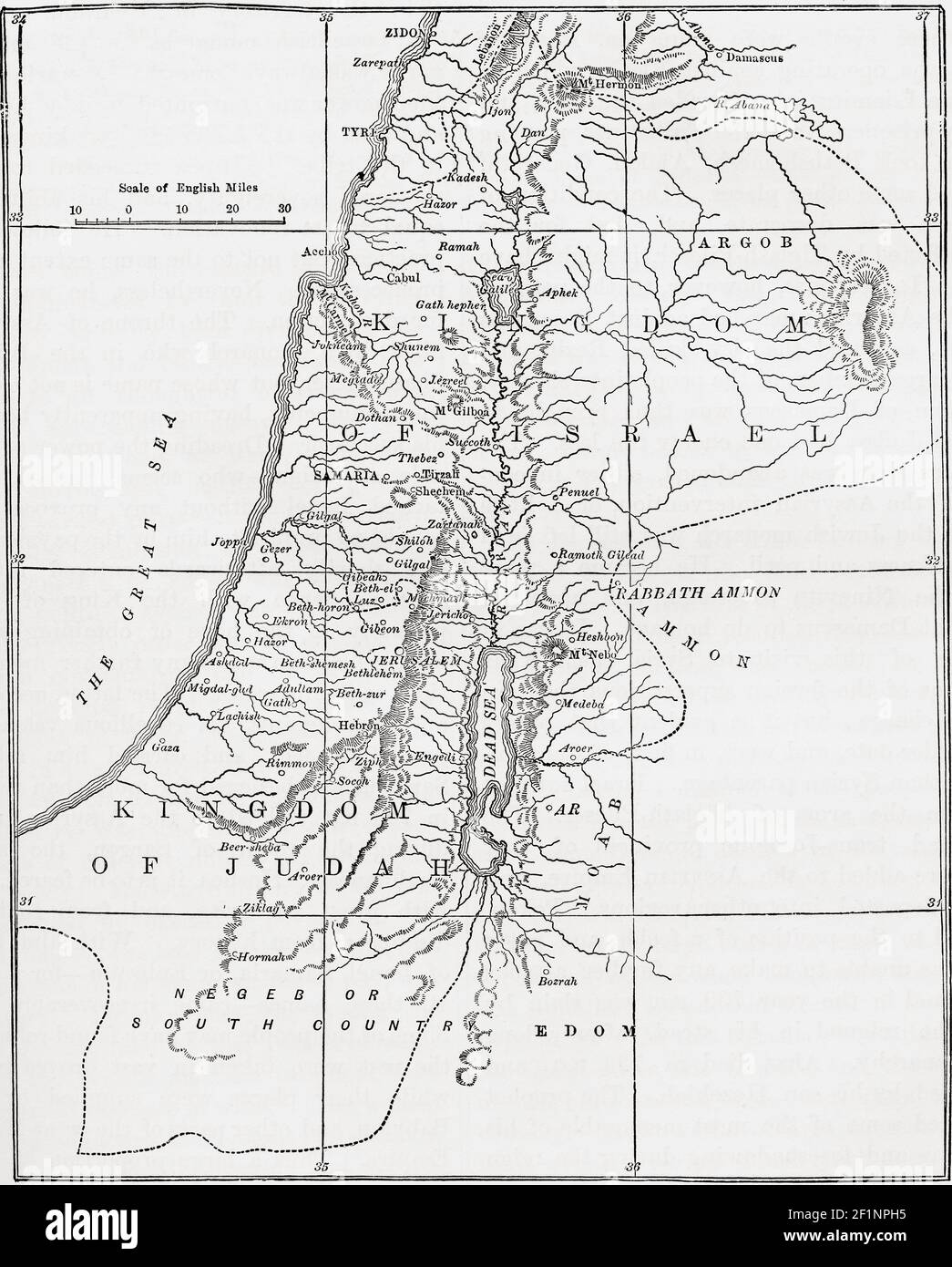 Karte der Königreiche Juda und Israel. Aus Cassells Universal History, veröffentlicht 1888. Stockfoto