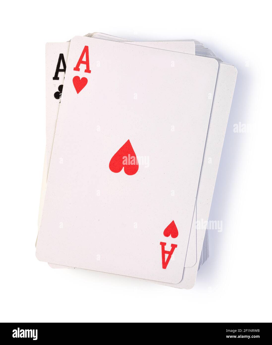 Spielkarten auf weißem Hintergrund Stockfoto