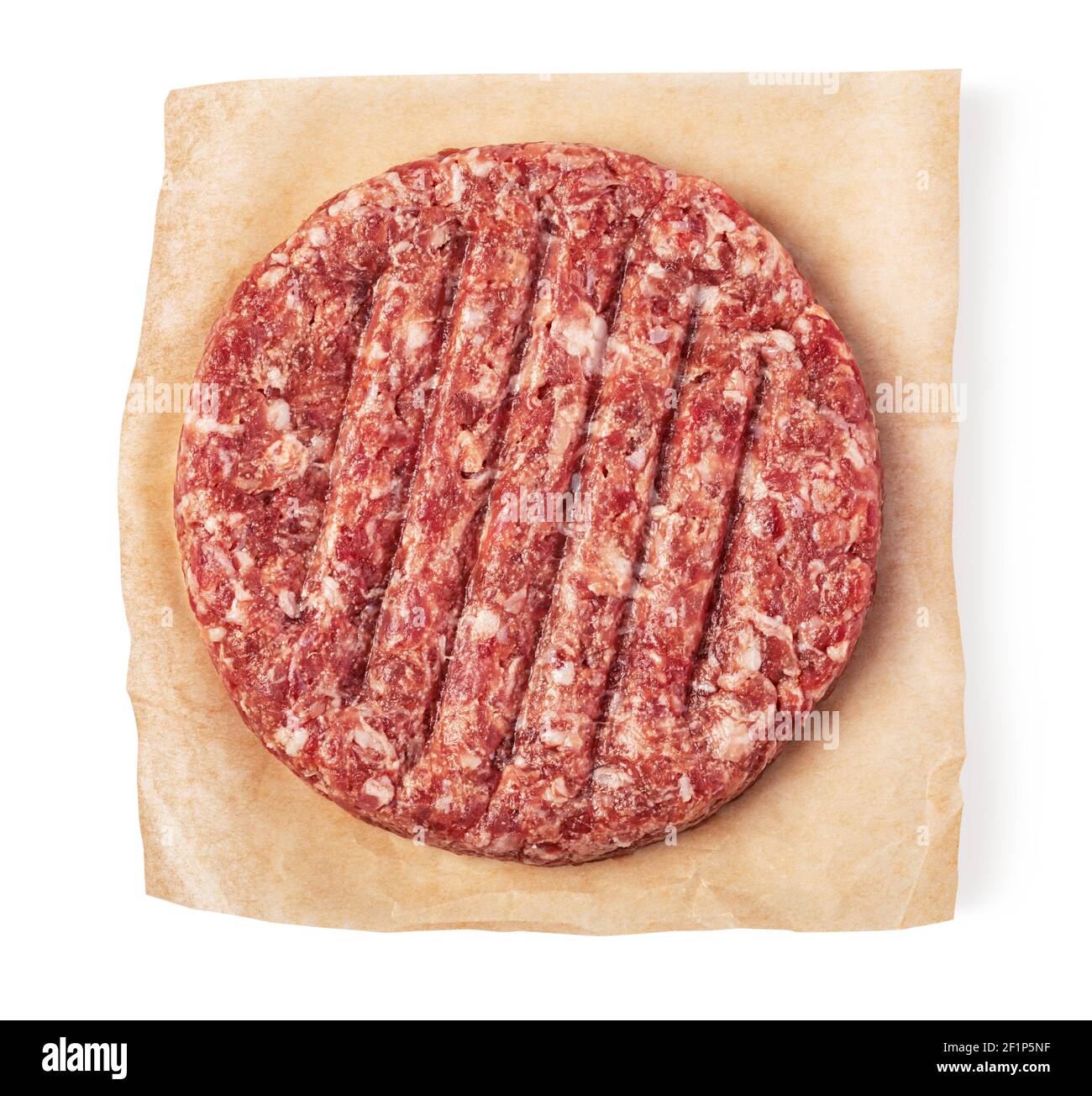 Frisches rohes Burger Fleisch auf weißem Hintergrund Stockfoto