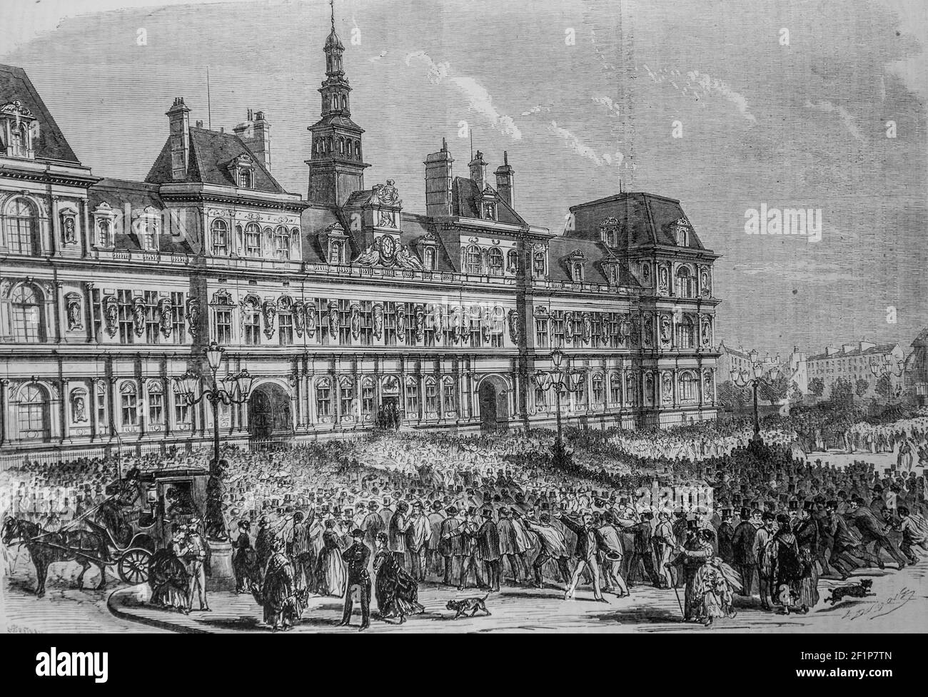 la Place de l'Hotel de ville pendant le decouillement du sustromin pour l'lection des deputes de la seine, l'univers illuste,editeur michele Levy 1869 Stockfoto