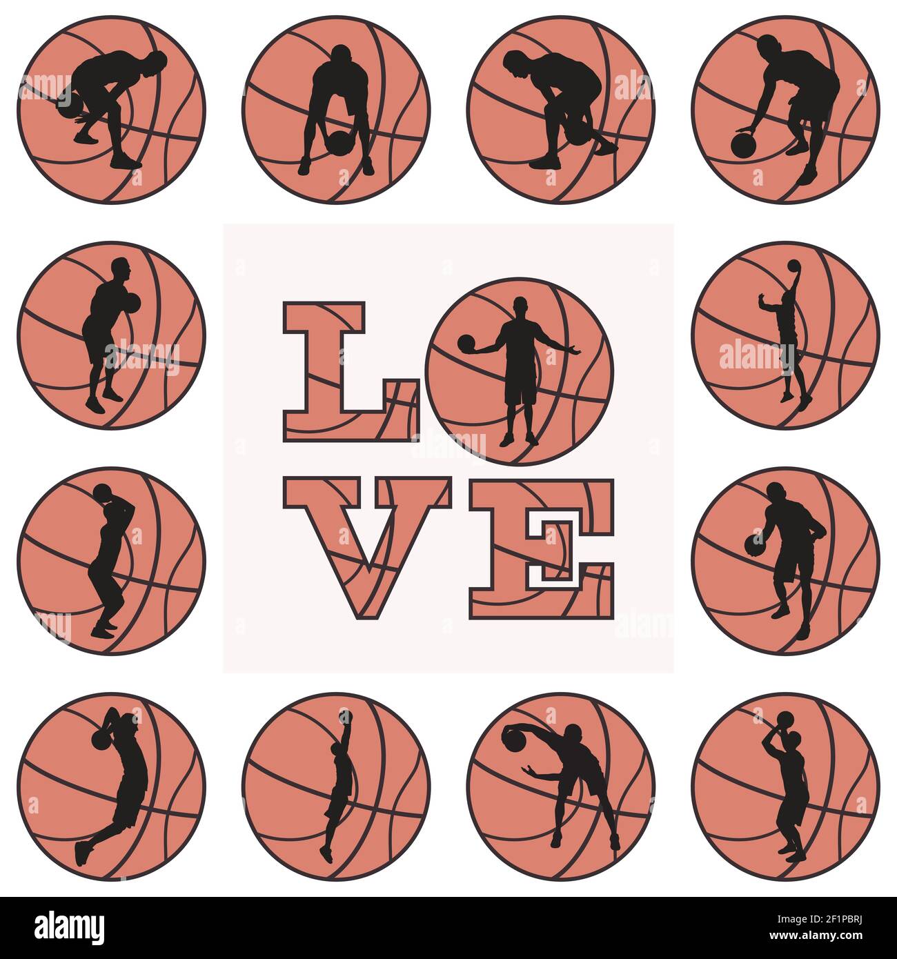 Liebe Basketball-Druck, T-Shirt-Design Vorlage. Liebe Zitat, Ball mit Basketball-Spieler Silhouette, Vektor-Illustration Stock Vektor