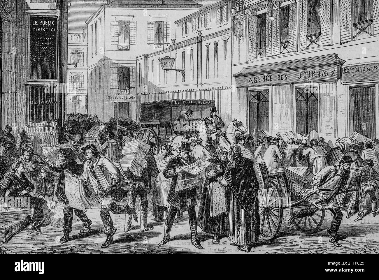 paris la halle aux journaux rue du croissant, l'univers illuste,editeur michele Levy 1869 Stockfoto