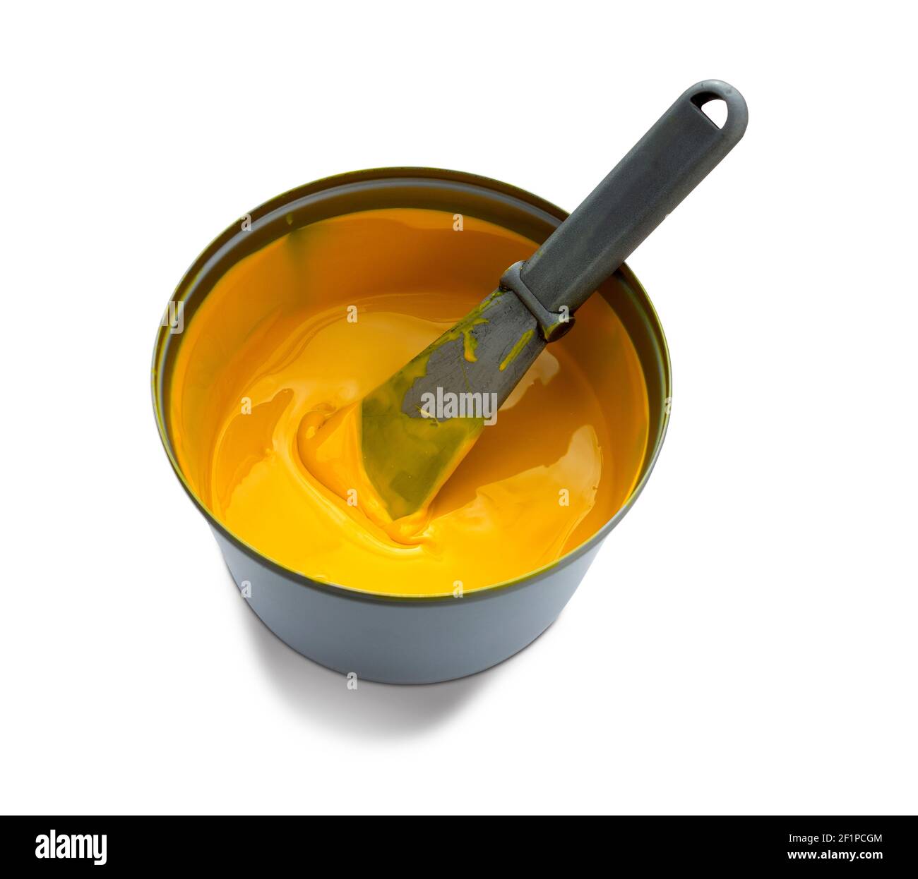 Gelbe Tintenpatrone für Offset-Maschine isoliert auf weißem Hintergrund Stockfoto
