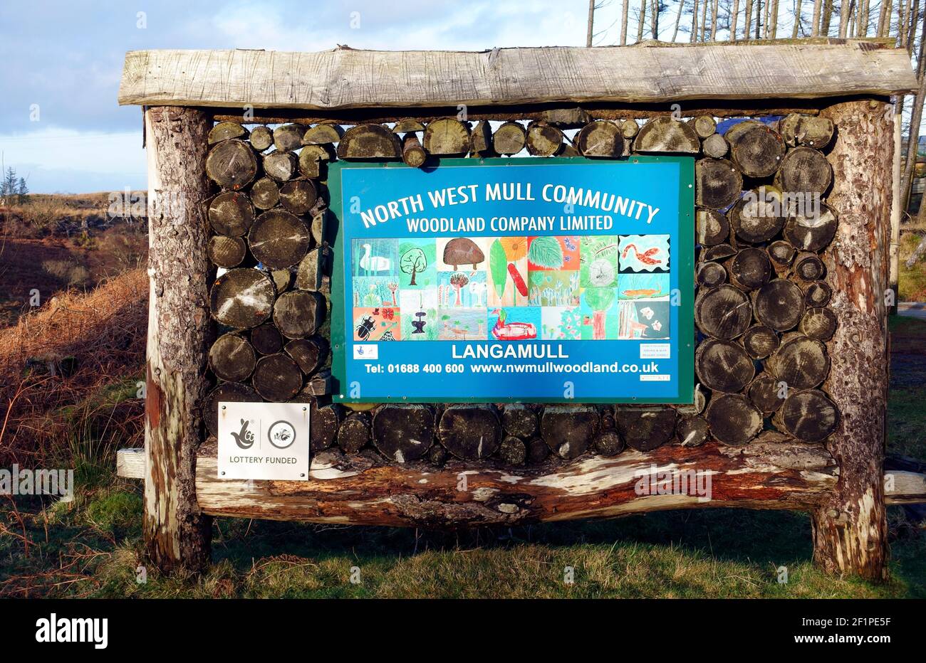 Schild am Anfang der Wanderung zum Strand von Langamull Auf der Isle of Mull in Schottland Stockfoto
