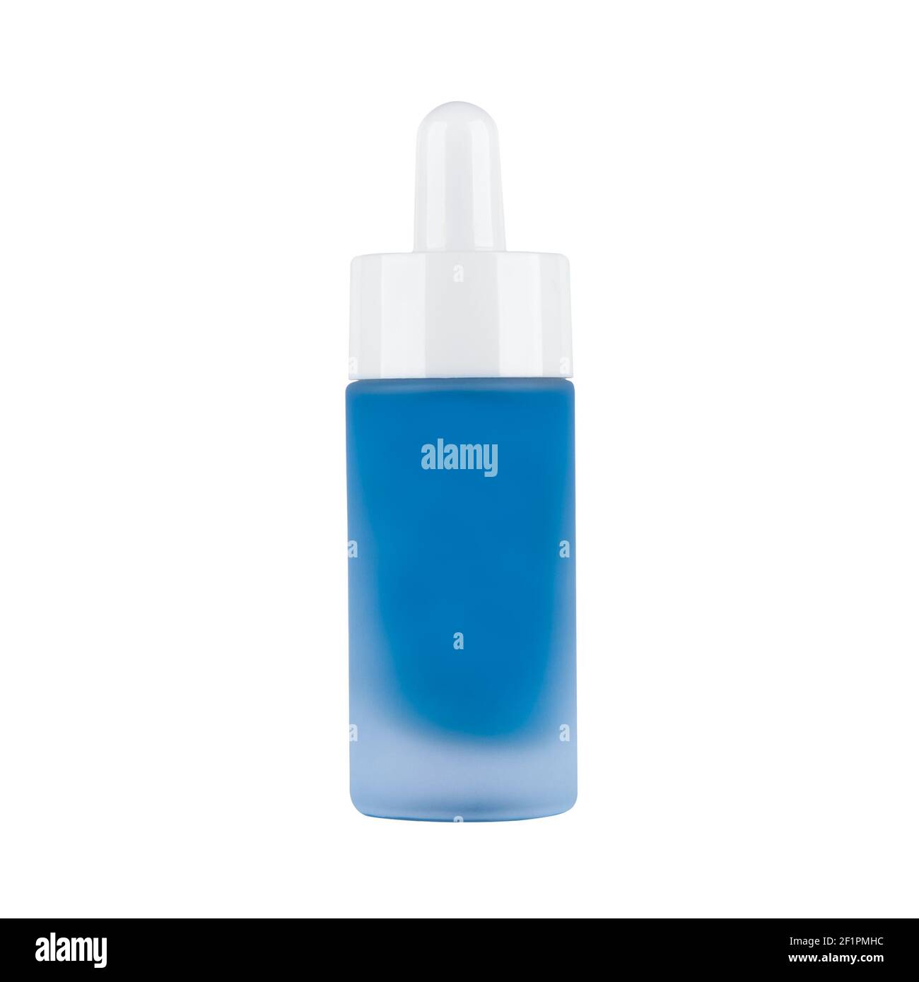 Blaue Serum-Pipettenflasche isoliert auf weißem Hintergrund - Packshot Stockfoto