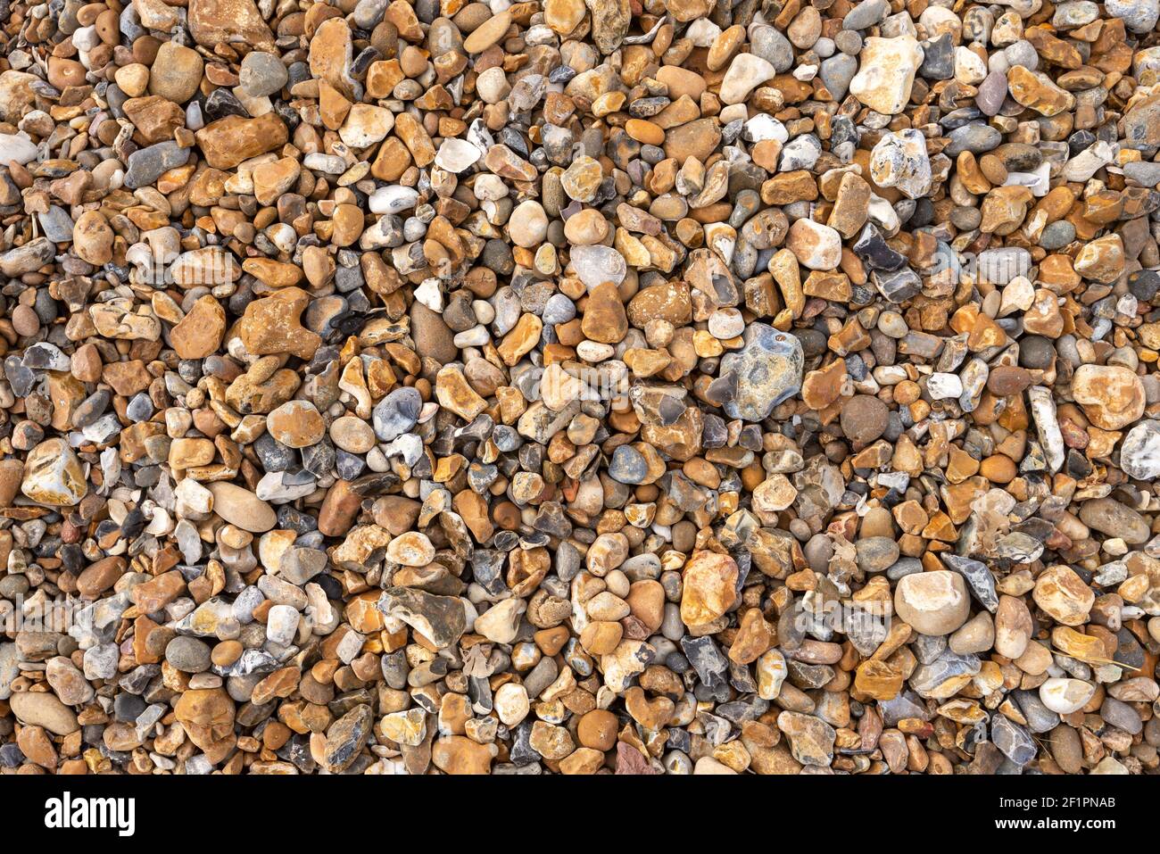 Verschiedene farbige Kieselsteine am Strand Stockfoto
