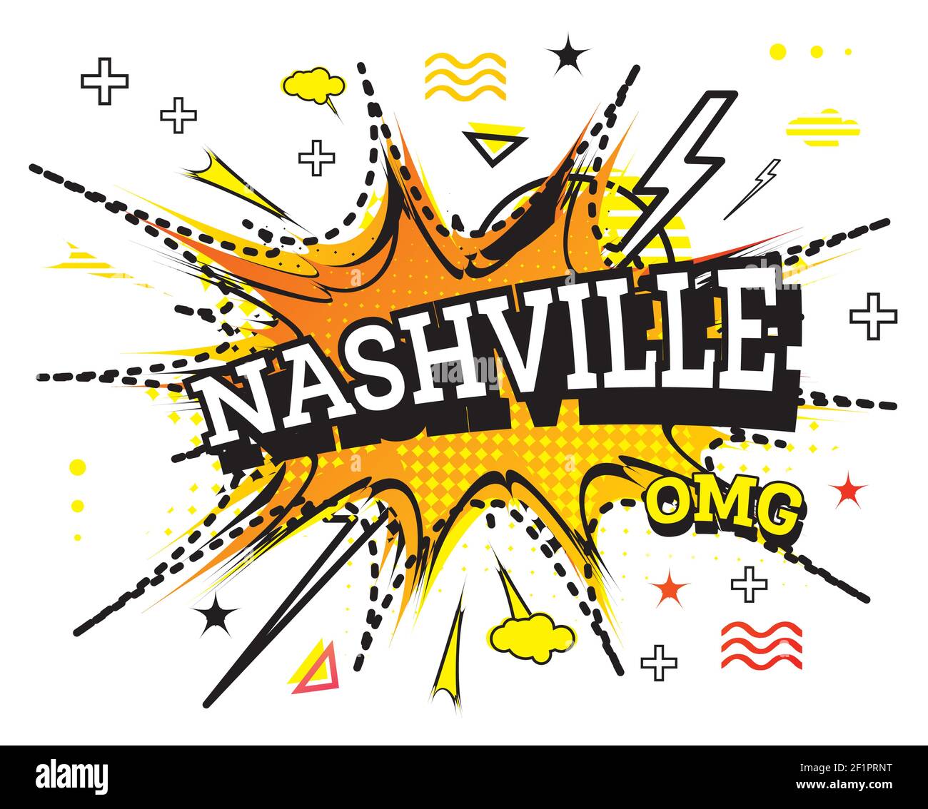 Nashville Comic Text im Pop Art Stil isoliert auf weißem Hintergrund. Vektorgrafik. Stock Vektor