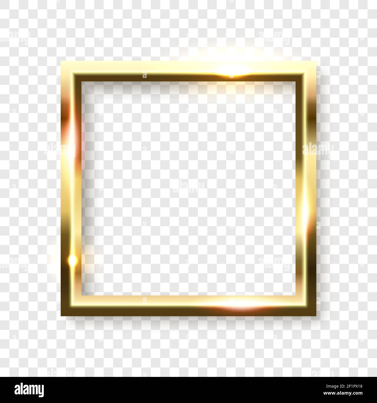 Abstrakt glänzend goldener quadratischer Rahmen mit weißem Leerraum für Text, auf transparentem Hintergrund, Vektorgrafik. Stock Vektor