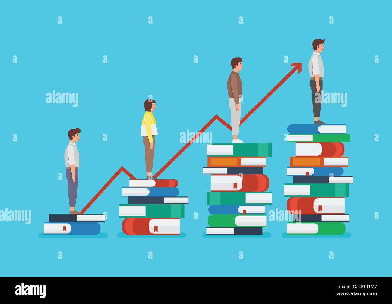 Bildungsentwicklung von Menschen, die auf vielen Büchern stehen. Wissenskonzept Vektordarstellung Stock Vektor