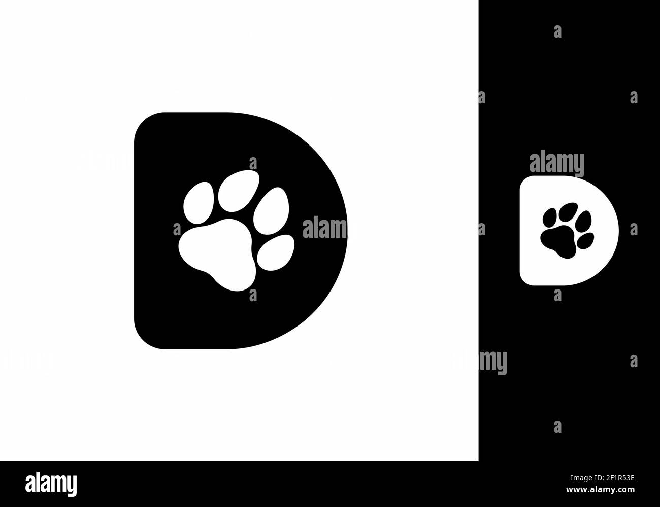 Schwarzer D Anfangsbuchstabe mit Tierpfote-Form Design Stock Vektor