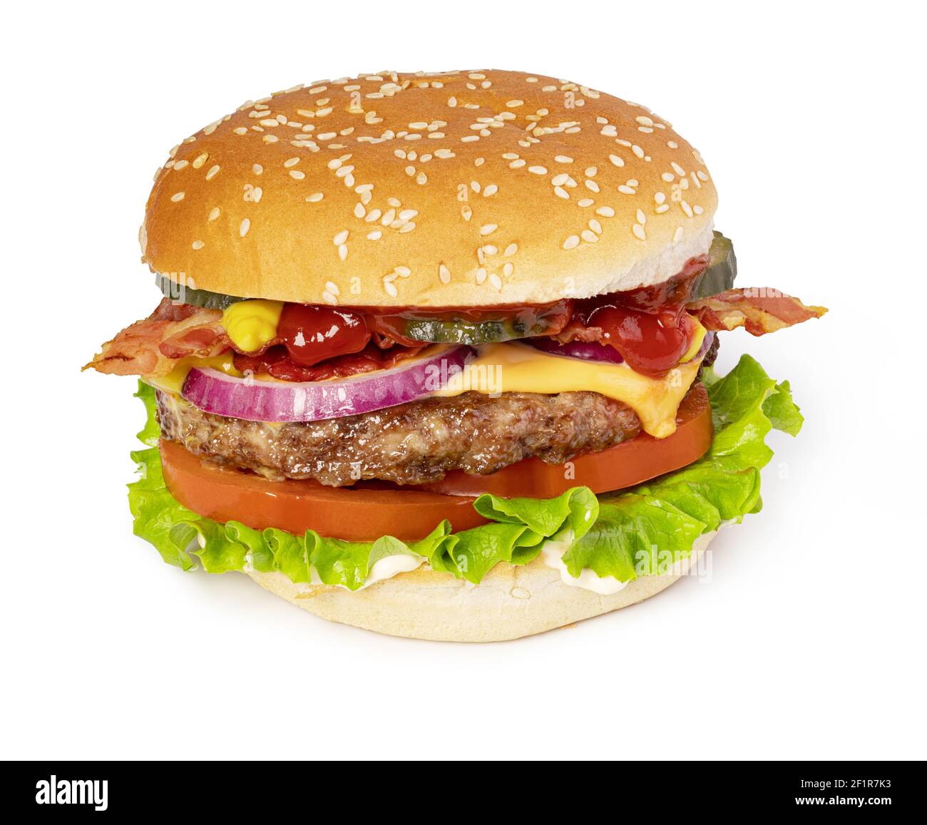 Leckerer Burger mit Speck Stockfoto