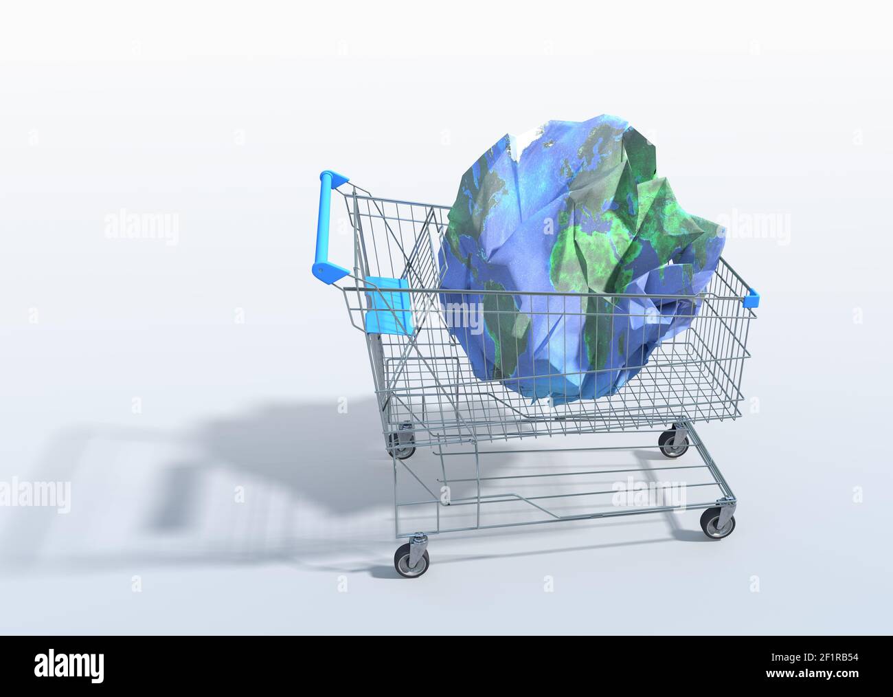 Die Erde im Einkaufswagen 3D Illustrationskonzept Stockfoto
