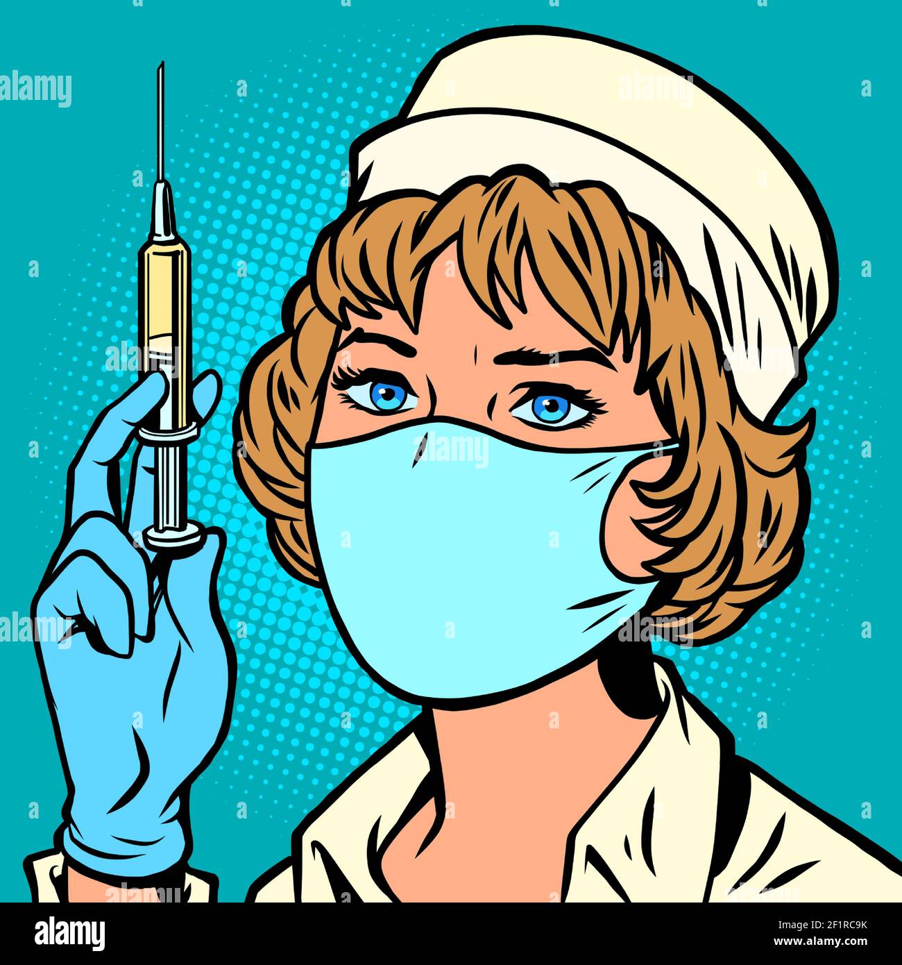 Krankenschwester mit einer Spritze und einem Impfstoff Stock Vektor