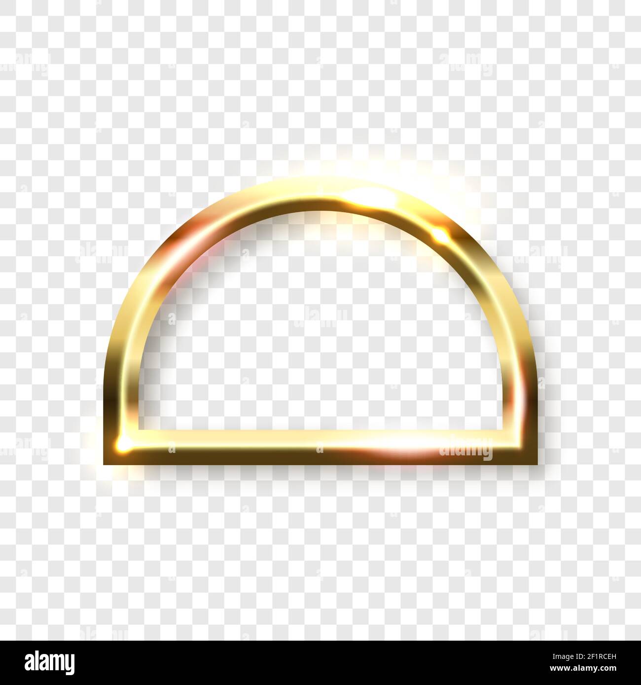 Abstrakt glänzend goldener Halbkreis Rahmen mit weißem Leerraum für Text, auf transparentem Hintergrund, Vektor-Illustration. Stock Vektor