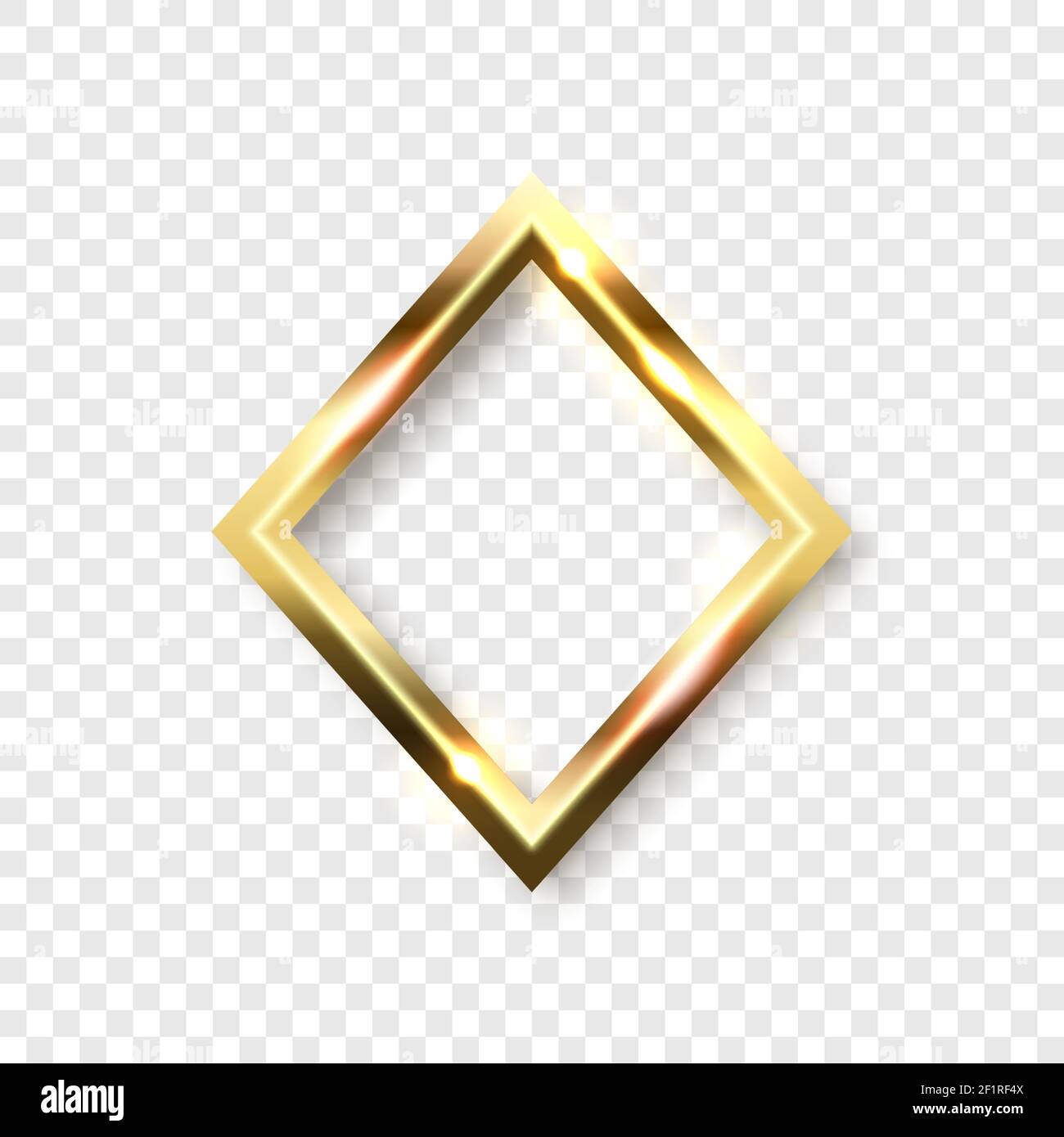 Abstrakt glänzend goldener Rhombus-Rahmen mit weißem Leerraum für Text, auf transparentem Hintergrund, Vektorgrafik. Stock Vektor