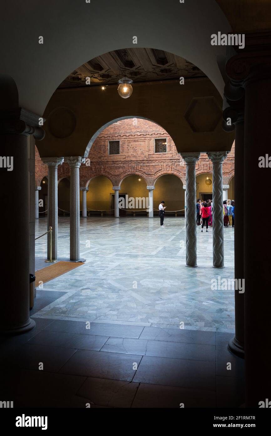 Das Blaue Zimmer (Blå Hallen) in Stadshuset (Rathaus), Stockholm, Schweden. Stockfoto