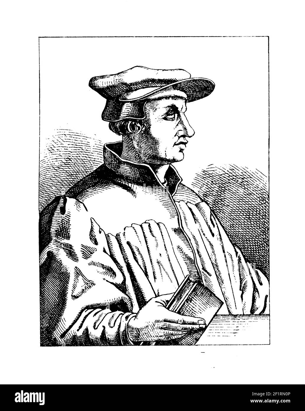 19th-Jahrhundert-Illustration eines Porträts von Ulrich Zwingli, Führer der Reformation in der Schweiz. Geboren am 1. Januar 1484 in Wildhaus, Schweiz, Stockfoto