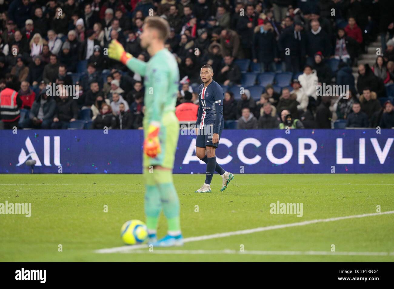 Kylian Mbappe (PSG) trat und verpasste gegen Benjamin LECOMTE (AS Monaco), enttäuscht während der französischen Meisterschaft L1 Fußballspiel zwischen Paris Saint-Germain und AS Monaco am 12. Januar 2020 im Parc des Princes Stadion in Paris, Frankreich - Foto Stephane Allaman / DPPI Stockfoto