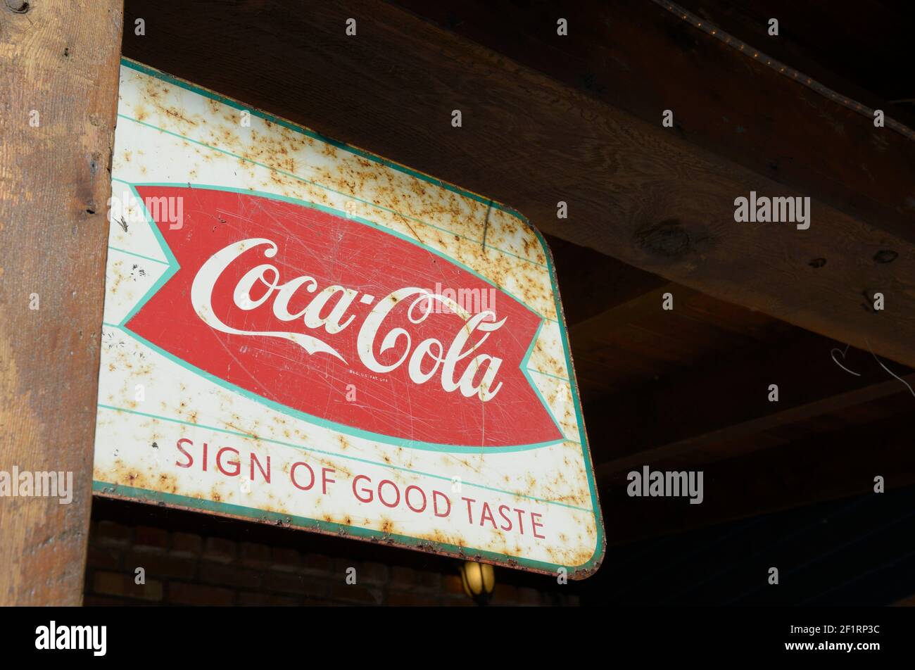 Alte Coca Cola, Zeichen des guten Geschmacks, Tofino Stockfoto
