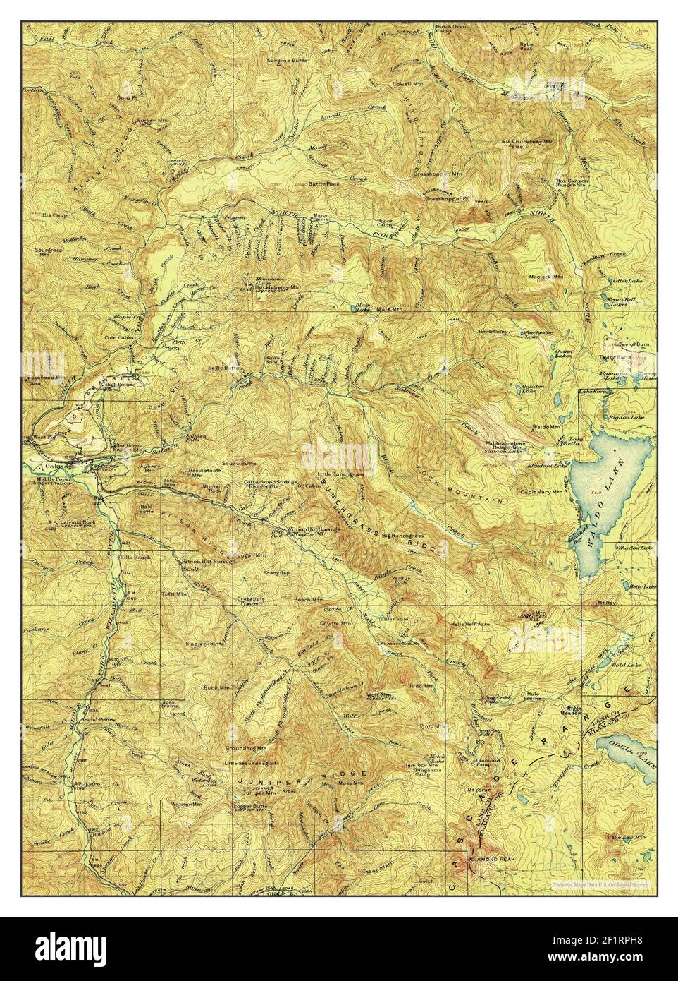 Waldo Lake, Oregon, Karte 1925, 1:125000, Vereinigte Staaten von Amerika von Timeless Maps, Daten U.S. Geological Survey Stockfoto