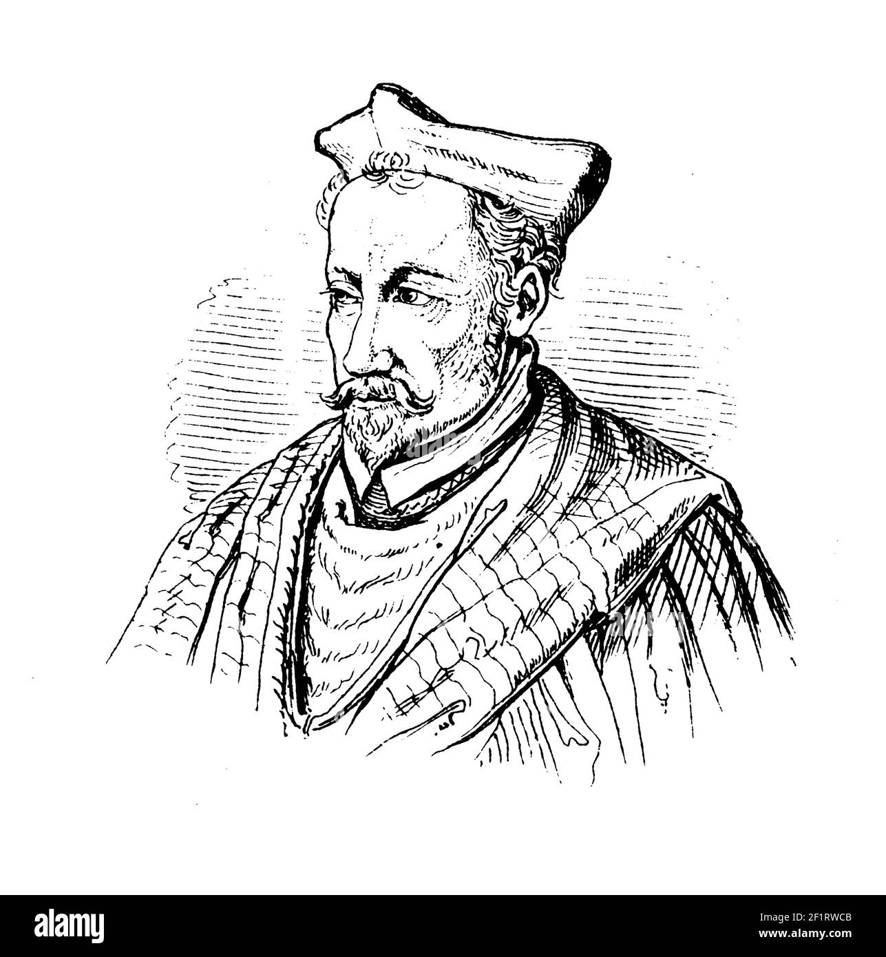 19th-Jahrhundert Stich eines Porträts von Charles de Bourbon, Französisch Kardinal. Er wurde am 22. September 1523 in La Ferte-sous-Jouarre, Frankreich und di geboren Stockfoto