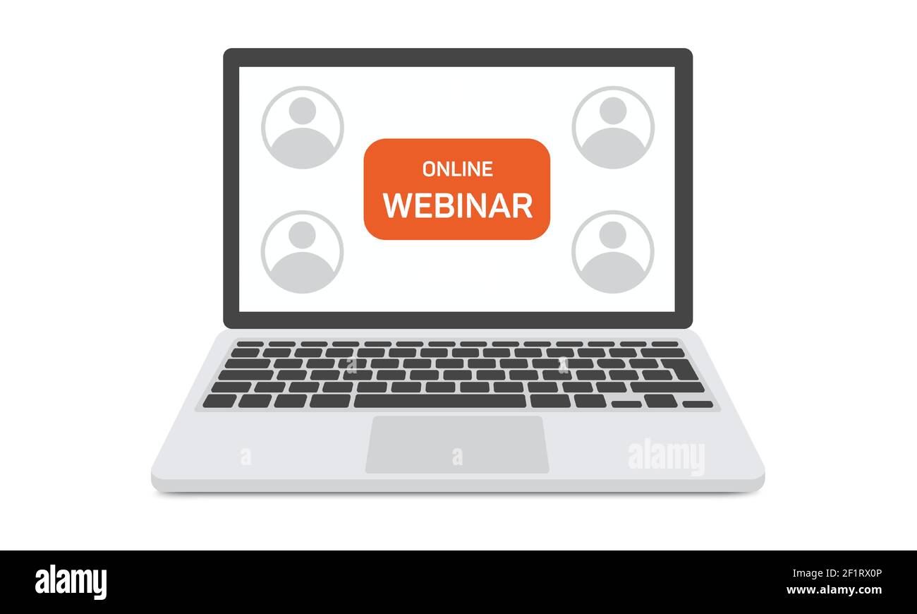 Webinar, Online-Schulung, Lernen, Tutorial, Geschäftsstrategie, Bildung, Beratung, Videokonferenz Konzept. Stock Vektor