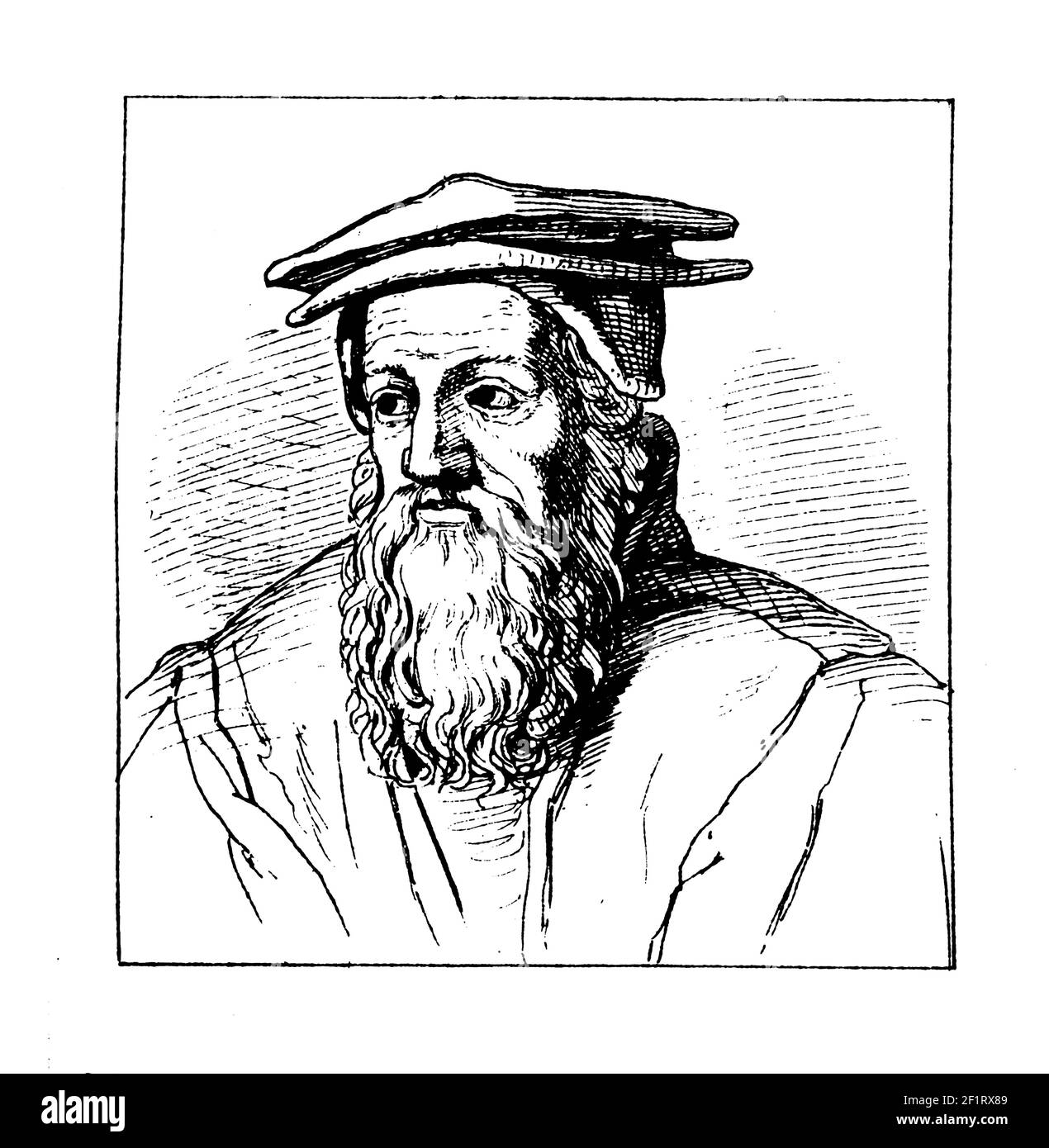 Antike 19th-Jahrhundert-Illustration eines Porträts von Conrad Gessner, Schweizer Naturforscher und Bibliograf. Geboren am 26. März 1516 in Zürich, Schweiz, Stockfoto