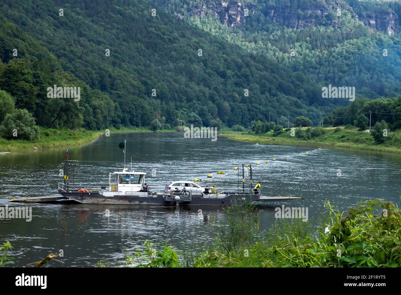Fähre auf Elbtal Fluss Dolni Zleb Tschechische Republik Stockfoto