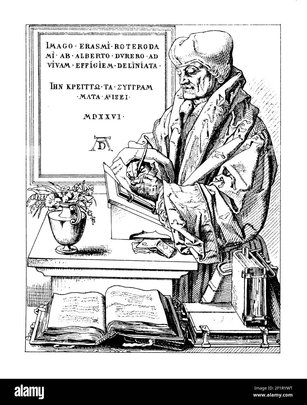 19th-Jahrhundert-Illustration eines Porträts von Desiderius Erasmus, niederländische Renaissance Humanist und katholischen Theologen. Erasmus wurde am 27. Oktober 146 geboren Stockfoto