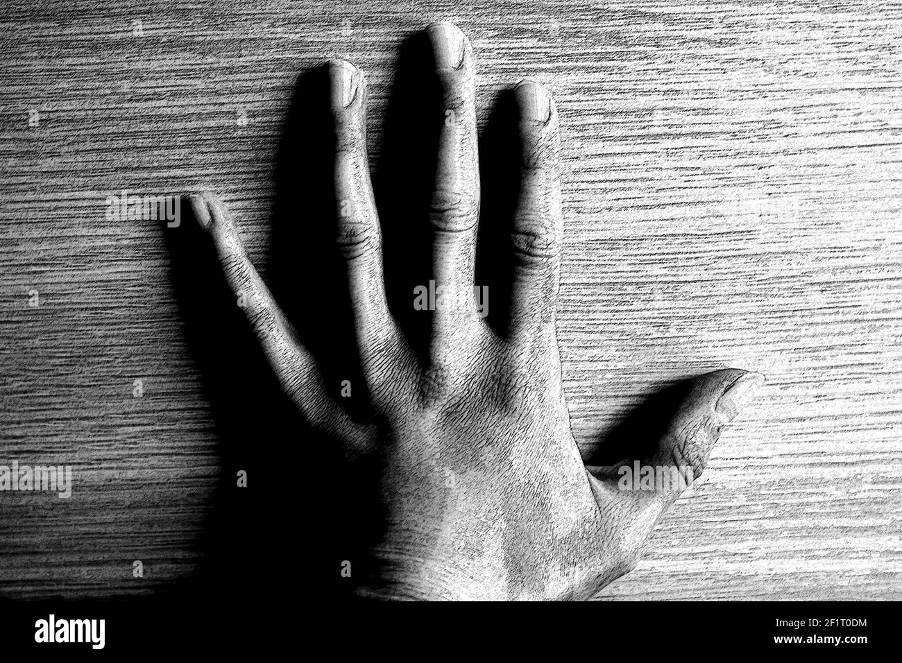 Schwarz-weiße abstrakte Handzeichnung an der Wand Stockfoto