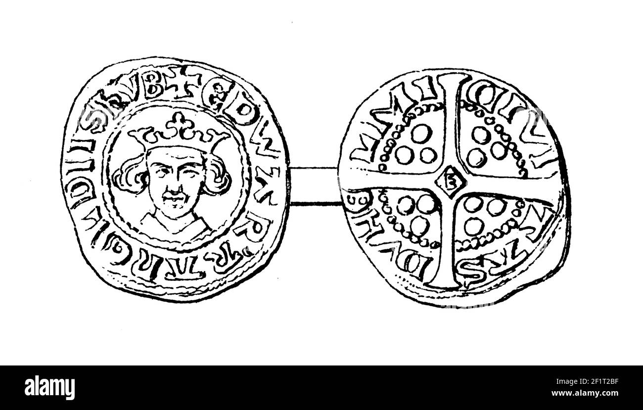 Antike 19th-Jahrhundert-Illustration eines Porträts von Edward II, König von England. Er wurde am 25. April 1284 in Gwynedd, Wales, Vereinigtes Königreich geboren und die Stockfoto