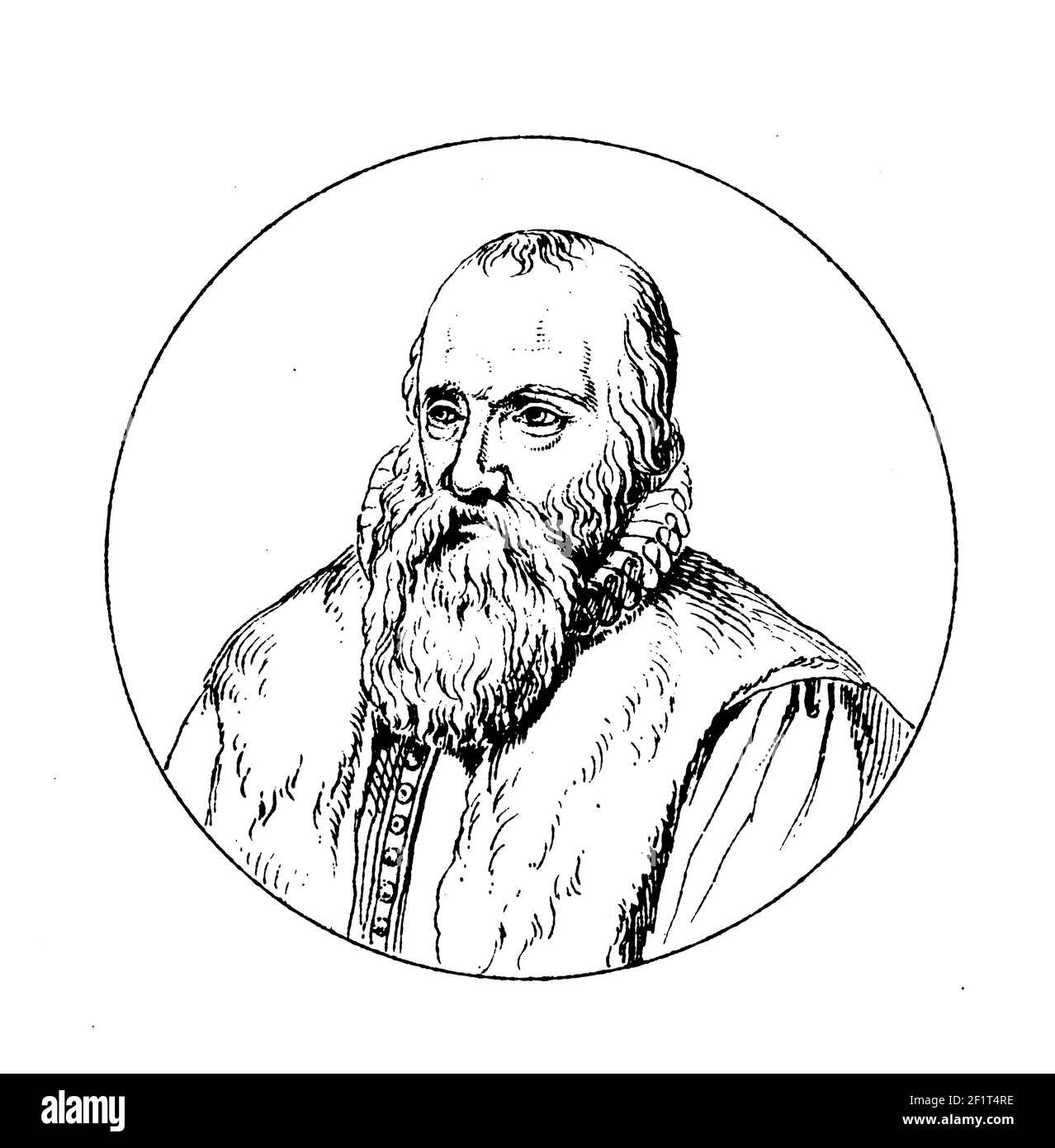 19th-Jahrhundert-Illustration eines Porträts von Franciscus Gomarus, niederländischen Theologen. Geboren am 30. Januar 1563 in Brügge, Belgien, starb Gomarus am Januar Stockfoto
