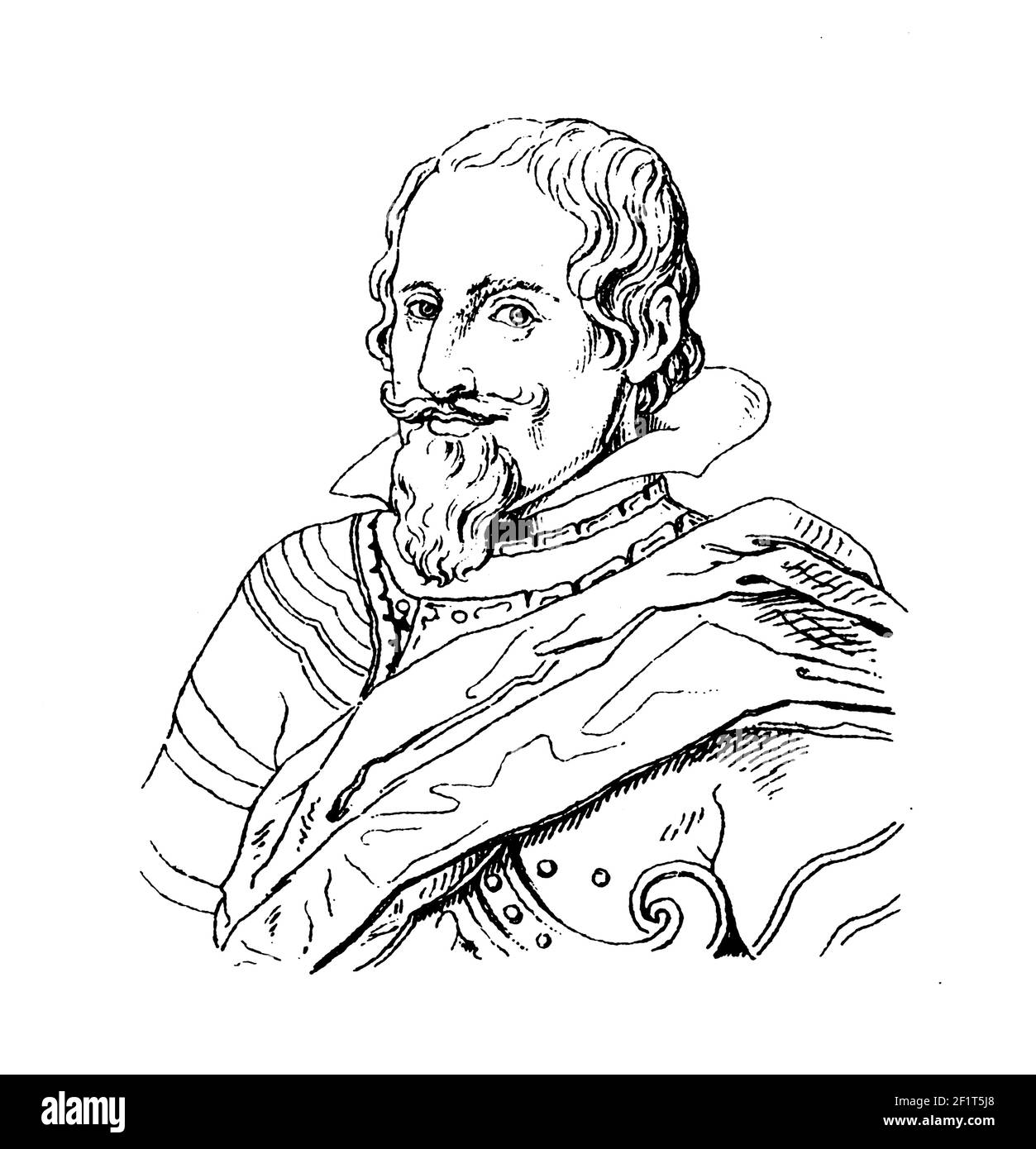 Antike Illustration eines Porträts von Gaspar de Guzman y Acevedo, 1st Graf-Herzog von Olivares und spanischer Minister. Er wurde am 6. Januar 1587 in R geboren Stockfoto