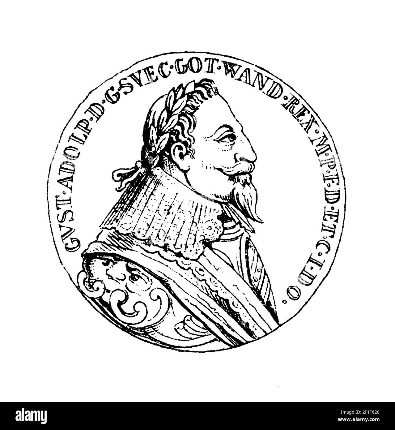 19th-Jahrhundert-Illustration eines Porträts von Gustavus Adolphus, Gründer des schwedischen Reiches. Er wurde am 19. Dezember 1594 in Stockholm, Schweden und geboren Stockfoto