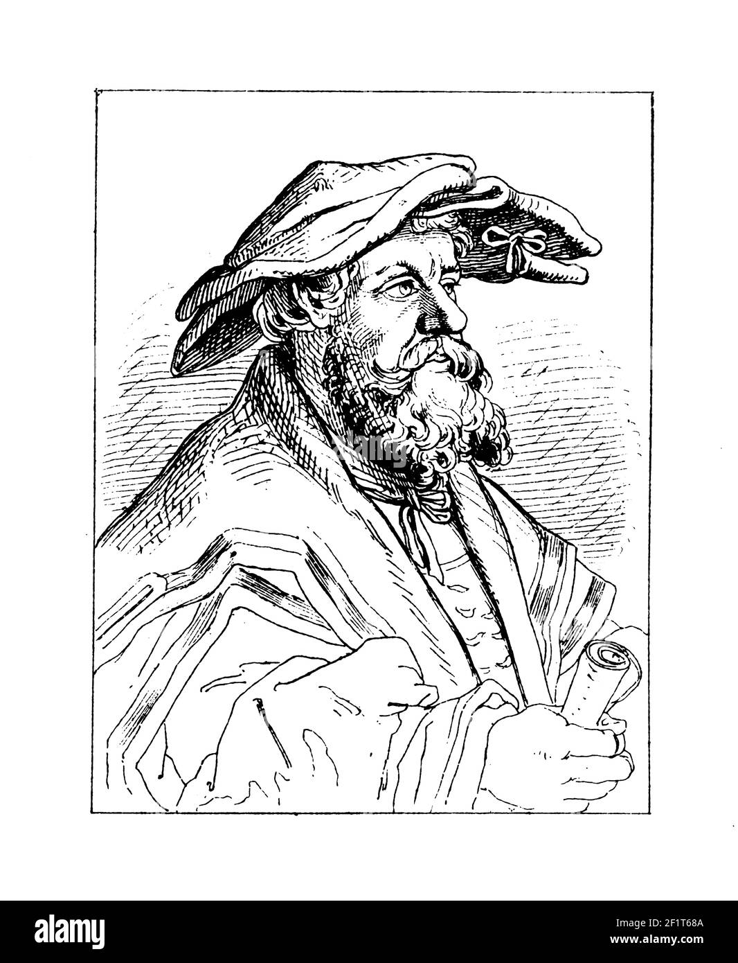 Antike Illustration eines Portraits von Helius Eobanus Hessus, dem deutschen lateinischen Dichter. Er wurde am 6. Januar 1488 in Hessen-Kassel, Heiliges Römisches Reich (Ger Stockfoto