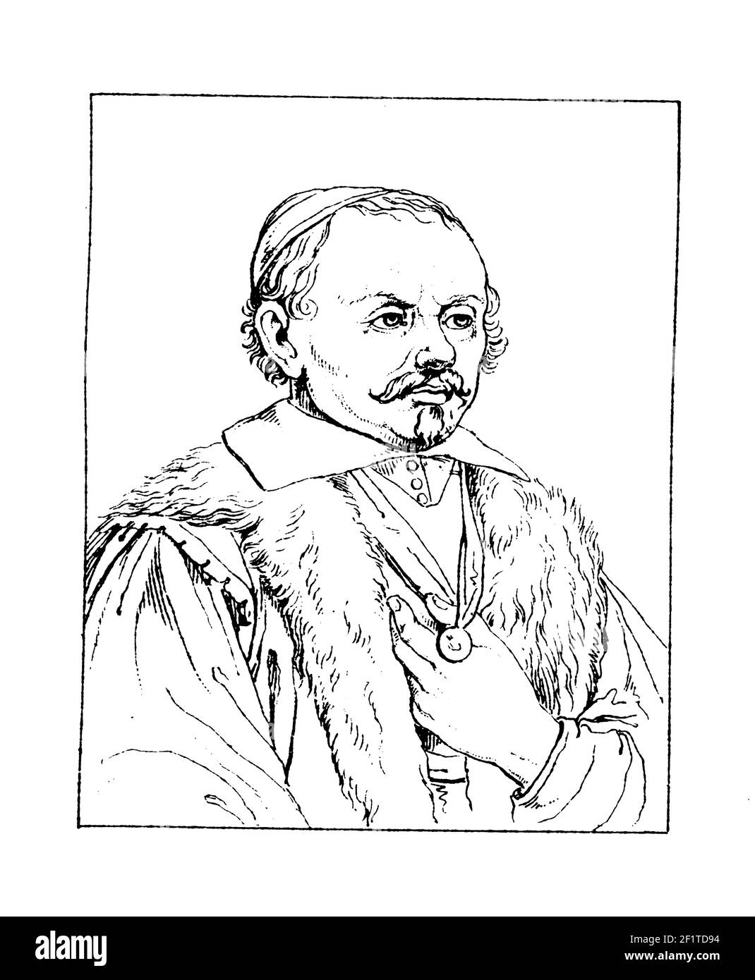 19th-Jahrhundert-Illustration eines Porträts von Nikolaes Heinsius dem Älteren, niederländischer klassischer Gelehrter und Dichter. Er wurde am 20. Juli 1620 in Leiden, Neth geboren Stockfoto