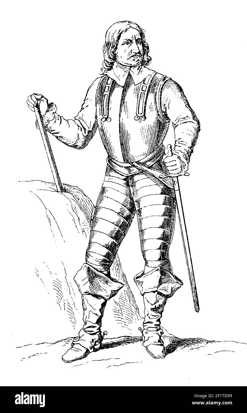 Vintage-Illustration eines Porträts von Oliver Cromwell, englischem Militär- und politischen Führer. Cromwell wurde am 25. April 1599 [OS] in Huntington geboren, Stockfoto