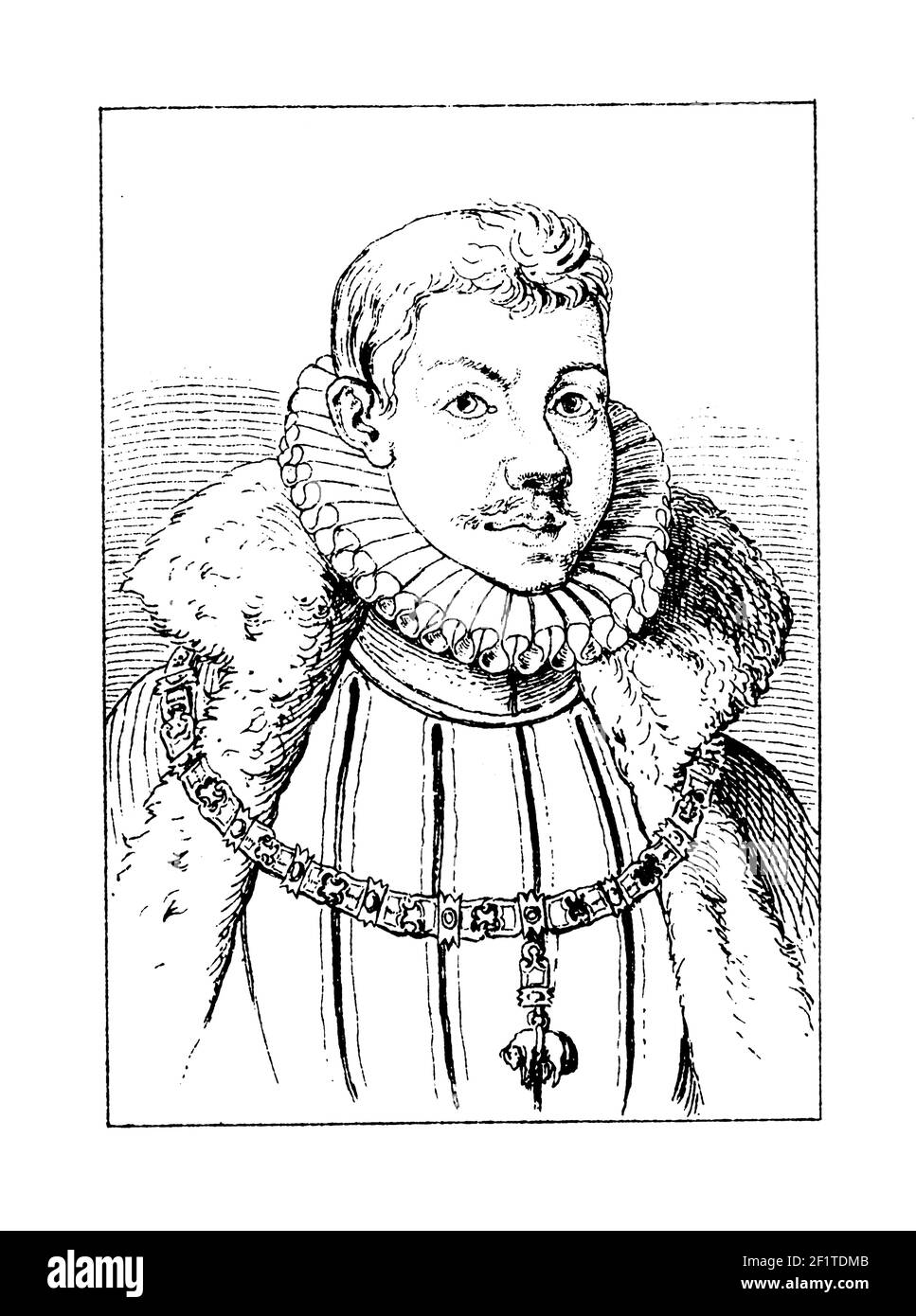 Antike Illustration eines Porträts von Philipp III., König von Spanien. Geboren am 14. April 1578 in Madrid, Spanien, starb er am 31. März 1621 in Madrid, Spanien. Stockfoto