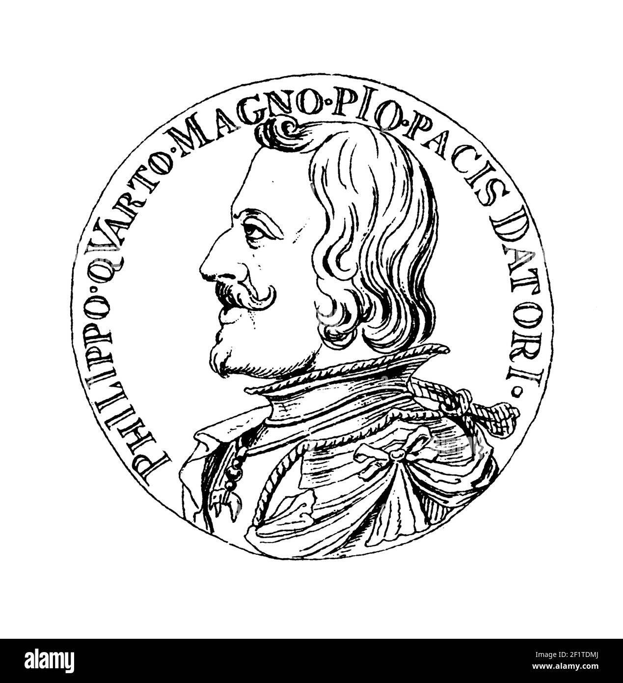 Antike 19th-Jahrhundert-Illustration eines Porträts von Philipp IV., König von Spanien und König von Portugal. Er wurde am 8. April 1605 in Valladolid, Spanien, geboren Stockfoto