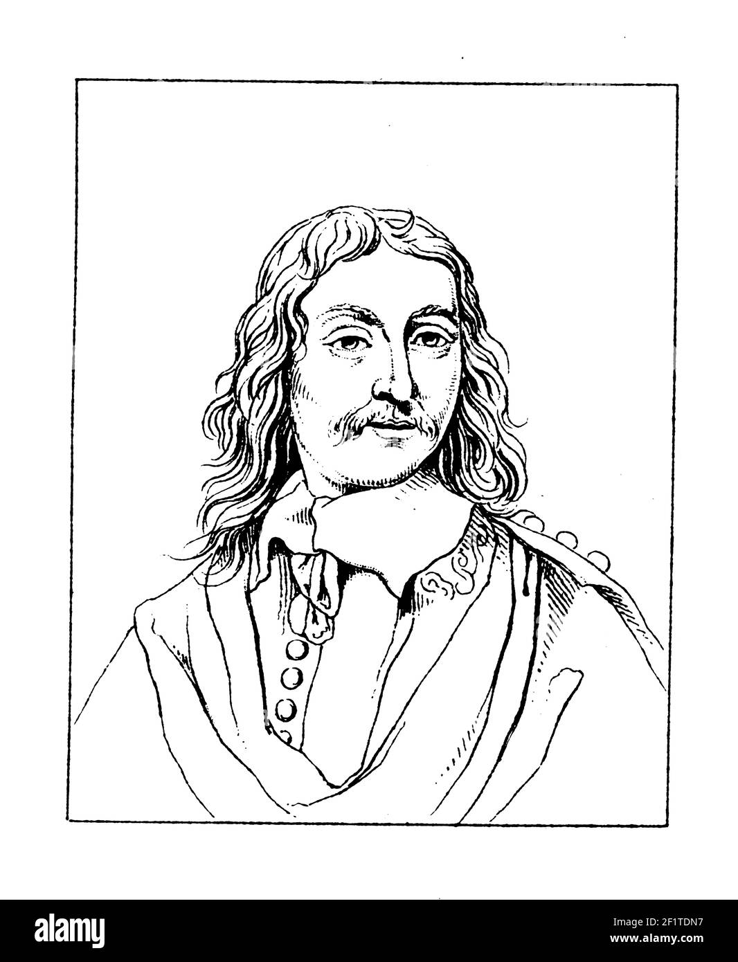 Antike 19th-Jahrhundert-Illustration eines Porträts von Philips Wouwerman, holländischer Maler. Er wurde am 24. Mai 1619 in Haarlem, Niederlande geboren und starb am Mai Stockfoto