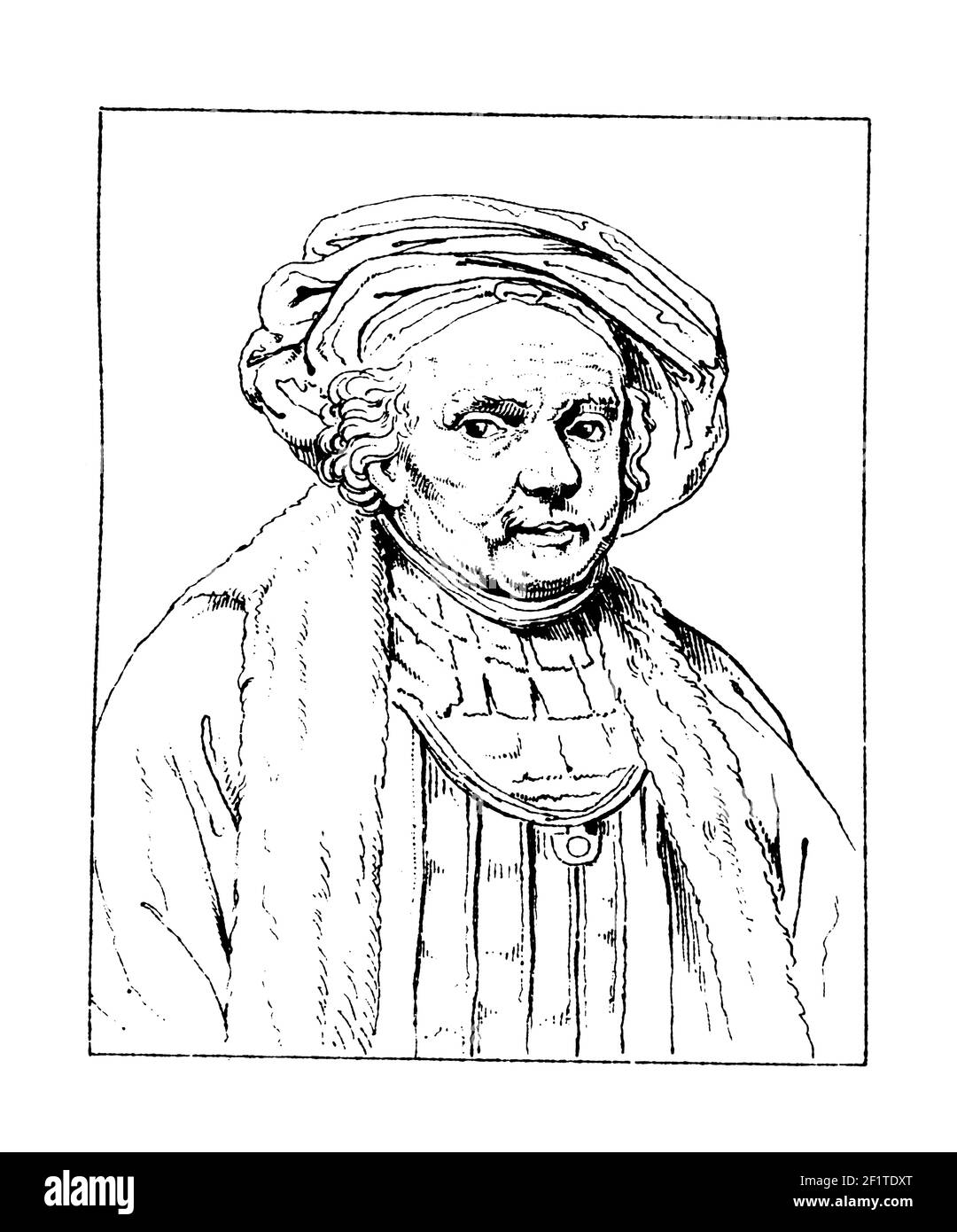 Antike Gravur aus dem 19th. Jahrhundert eines Porträts von Rembrandt, niederländischer Maler und Radierer. Er wurde am 15. Juli 1606 in Leiden, Niederlande geboren und starb am O Stockfoto