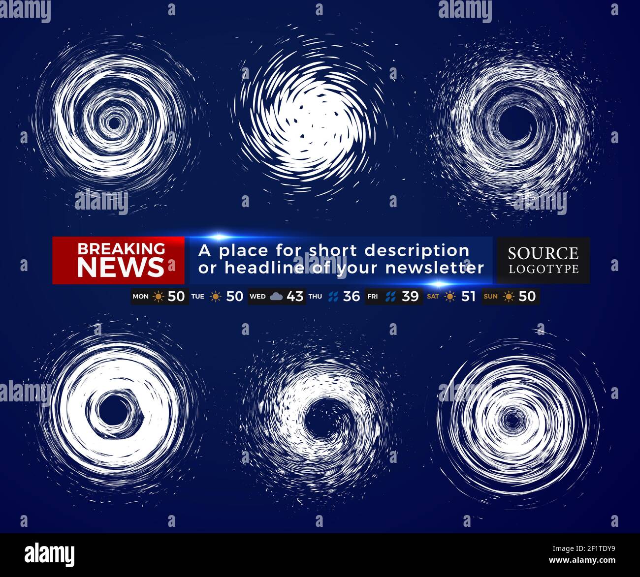 Set von Hurrikan-Symbole mit News-Linie Infografik, Taifun und Tornado-Grafik, isolierte Vektor-Illustration Stock Vektor