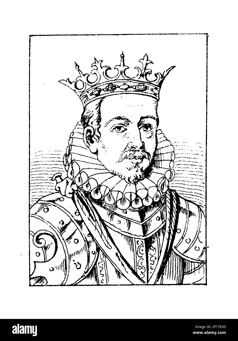 Antike Gravur eines Portraits von Sebastian, König von Portugal. Er wurde am 20. Januar 1554 in Lissabon, Königreich Portugal, geboren und starb am 4. August 1 Stockfoto