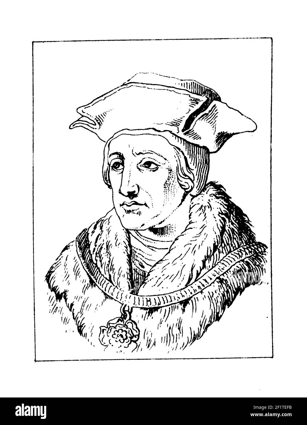 Antike Illustration eines Porträts von Thomas More, englischem Rechtsanwalt, Gelehrter, Autor und Staatsmann. Er wurde am 7. Februar 1478 in London, England A geboren Stockfoto Antike Illustration eines Porträts von Thomas More, englischem Rechtsanwalt, Gelehrter, Autor und Staatsmann. Er wurde am 7. Februar 1478 in London, England A geboren Stockfoto