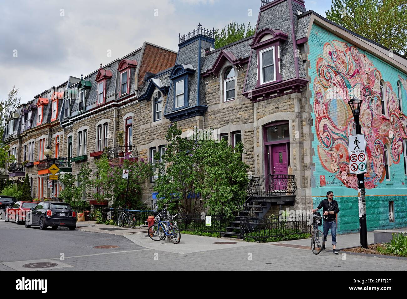 Wohngebiet Mit Häusern In Der Vielfalt Der Architektur, Plateau Mont Royal; Montreal, Kanada Provinz, Quebec. Stockfoto