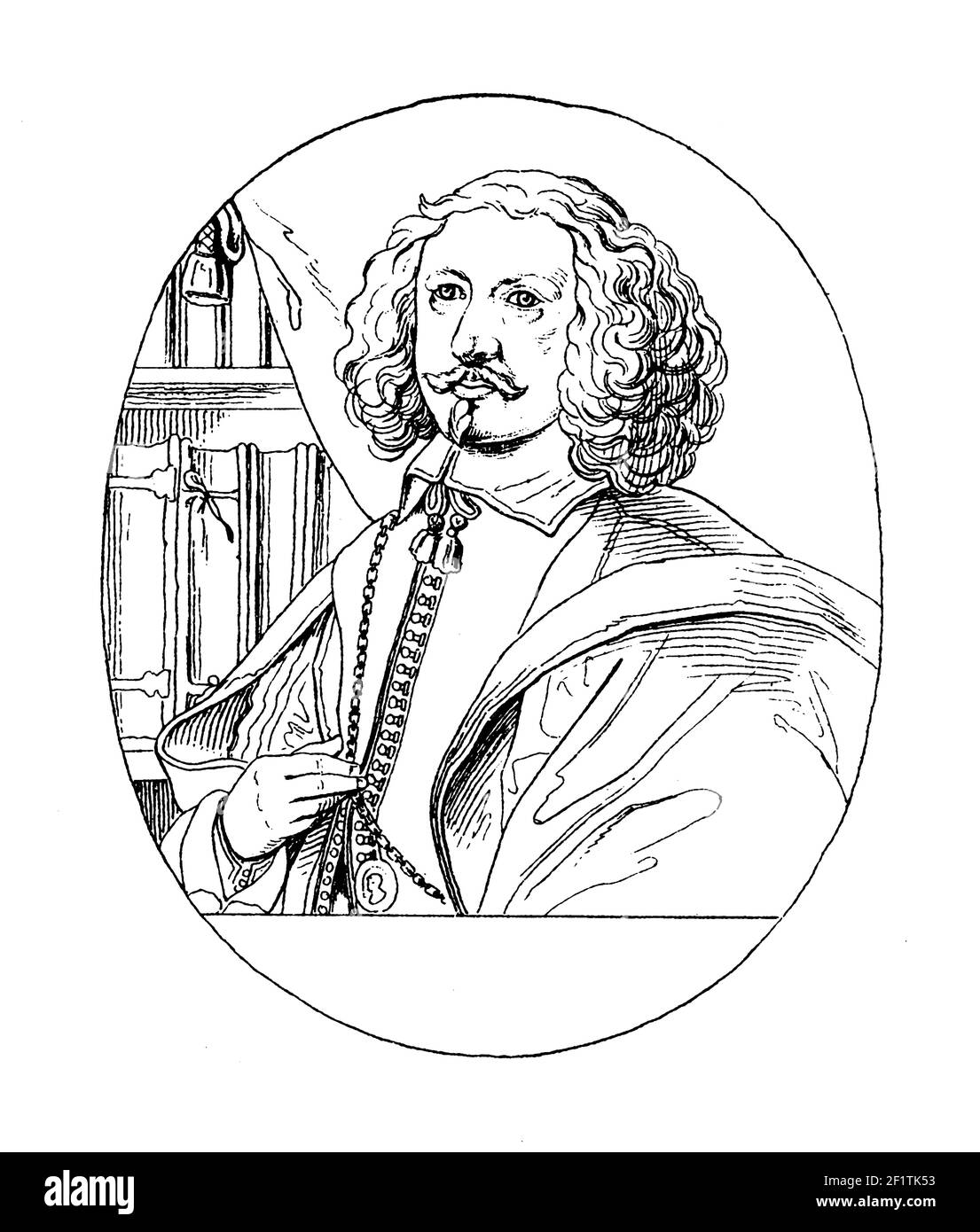 Antike Illustration eines Porträts von Adam Olearius, deutscher Gelehrter, Mathematiker, Geograph und Bibliothekar. Er wurde am 16. August 1603 in Ascher geboren Stockfoto