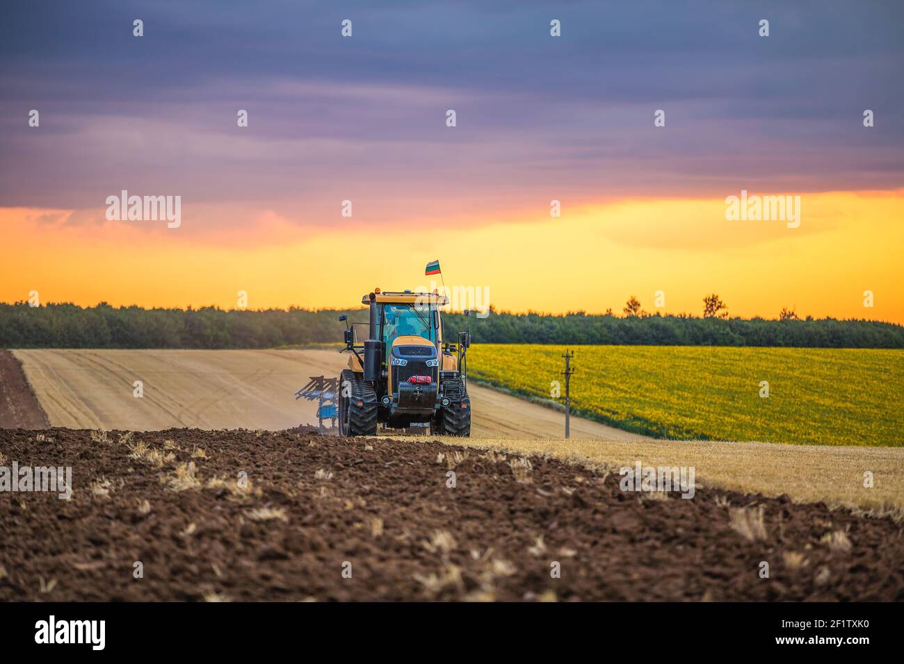 Traktor pflügen die Felder , landwirtschaftliche Landschaft Stockfoto