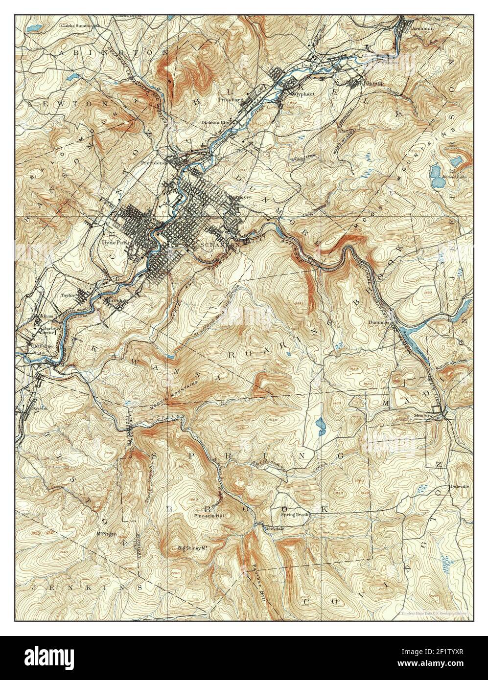 Scranton, Pennsylvania, Karte 1889, 1:62500, Vereinigte Staaten von Amerika von Timeless Maps, Daten U.S. Geological Survey Stockfoto